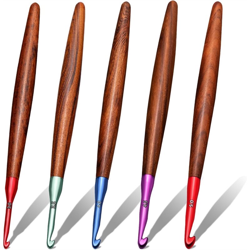 Wooden Crochet Hooks Ergonomic Handle - 【ULTIMA OCCASIONE】Set di uncinetti ergonomici 5